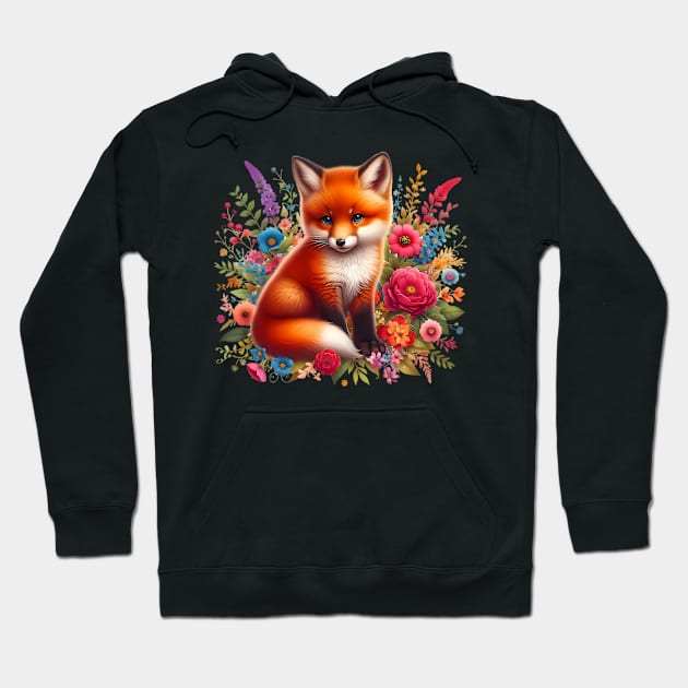 A red fox decorated with beautiful colorful flowers. Hoodie by CreativeSparkzz